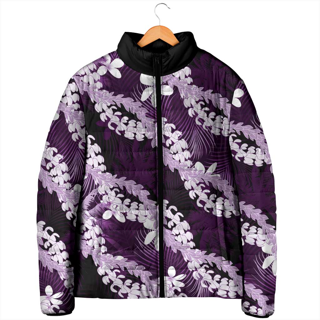 Puakenikeni Maile Lei Padded Jacket Frangipani Purple Tropical Leaves LT01 - Polynesian Pride