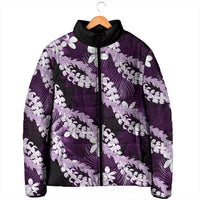 Puakenikeni Maile Lei Padded Jacket Frangipani Purple Tropical Leaves LT01 - Polynesian Pride