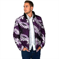 Puakenikeni Maile Lei Padded Jacket Frangipani Purple Tropical Leaves LT01 - Polynesian Pride