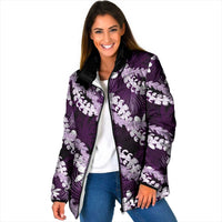 Puakenikeni Maile Lei Padded Jacket Frangipani Purple Tropical Leaves LT01 Women Purple - Polynesian Pride