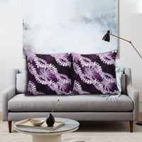 Puakenikeni Maile Lei Pillow Cover Frangipani Purple Tropical Leaves