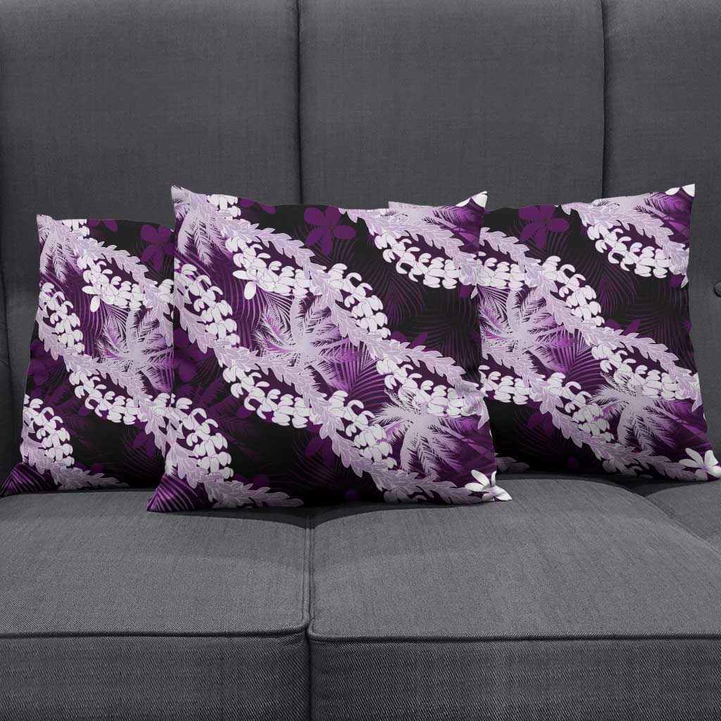 Puakenikeni Maile Lei Pillow Cover Frangipani Purple Tropical Leaves