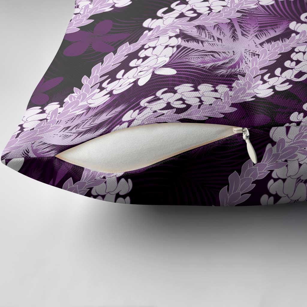 Puakenikeni Maile Lei Pillow Cover Frangipani Purple Tropical Leaves