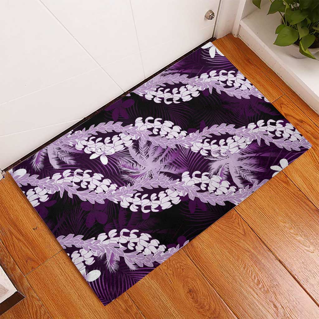 Puakenikeni Maile Lei Rubber Doormat Frangipani Purple Tropical Leaves