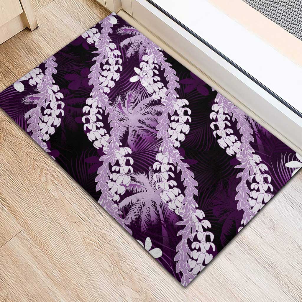 Puakenikeni Maile Lei Rubber Doormat Frangipani Purple Tropical Leaves