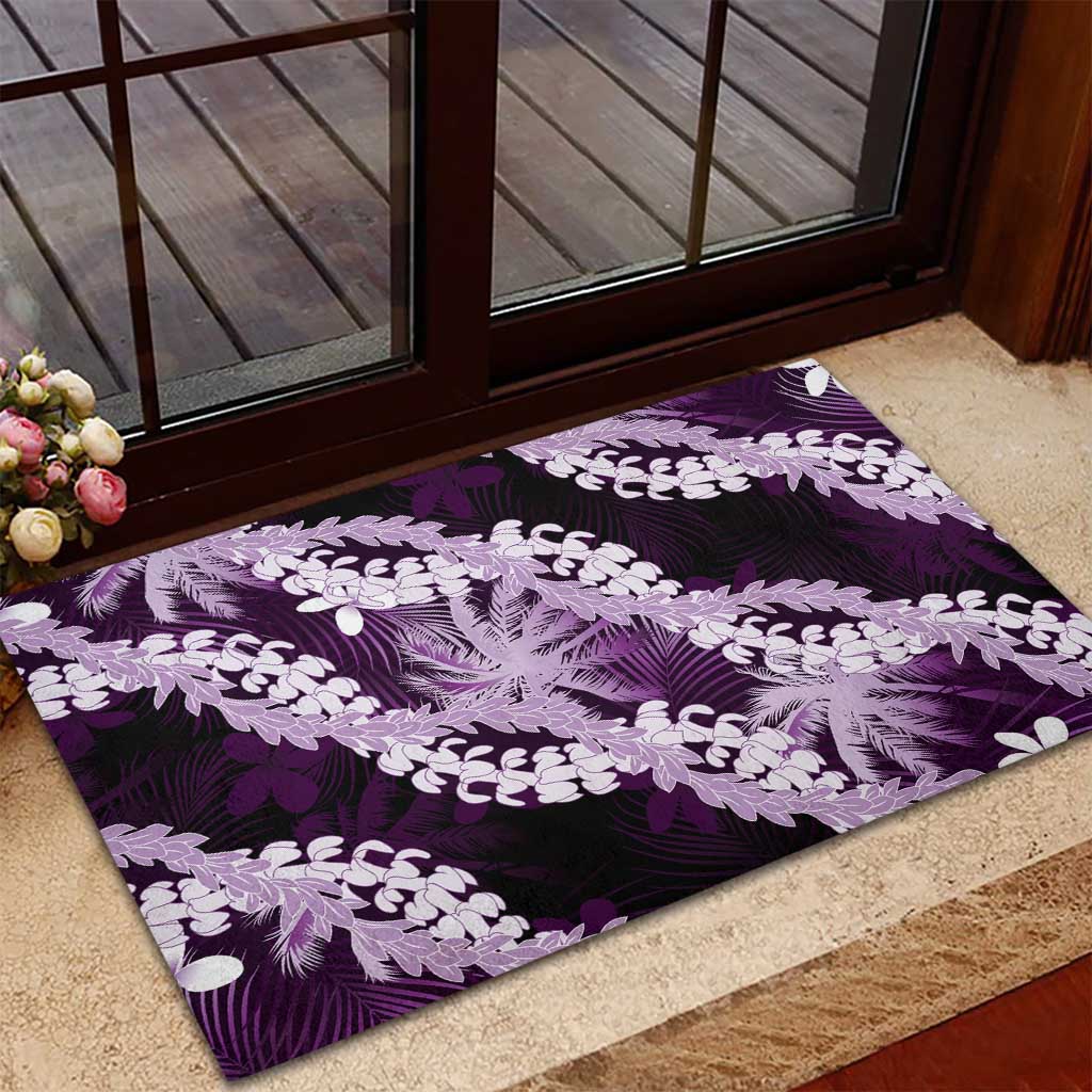 Puakenikeni Maile Lei Rubber Doormat Frangipani Purple Tropical Leaves