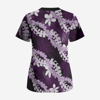 Puakenikeni Maile Lei Scrub Top Frangipani Purple Tropical Leaves
