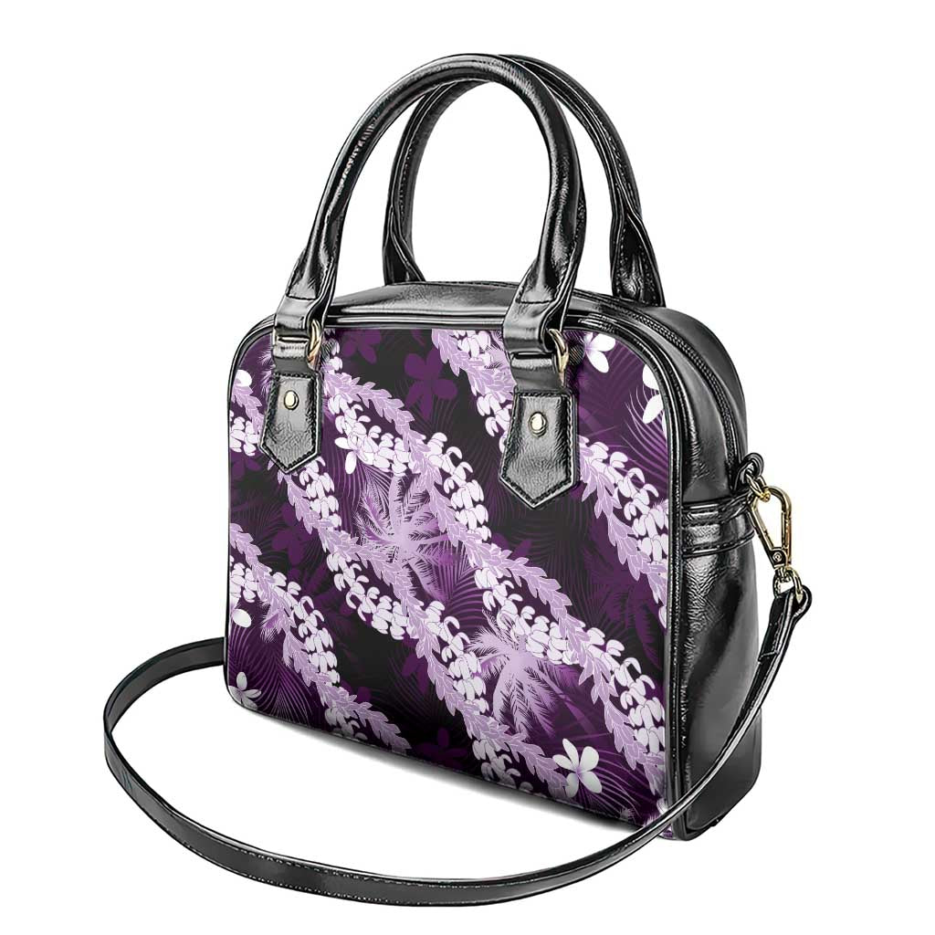 Puakenikeni Maile Lei Shoulder Handbag Frangipani Purple Tropical Leaves