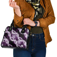 Puakenikeni Maile Lei Shoulder Handbag Frangipani Purple Tropical Leaves