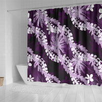 Puakenikeni Maile Lei Shower Curtain Frangipani Purple Tropical Leaves