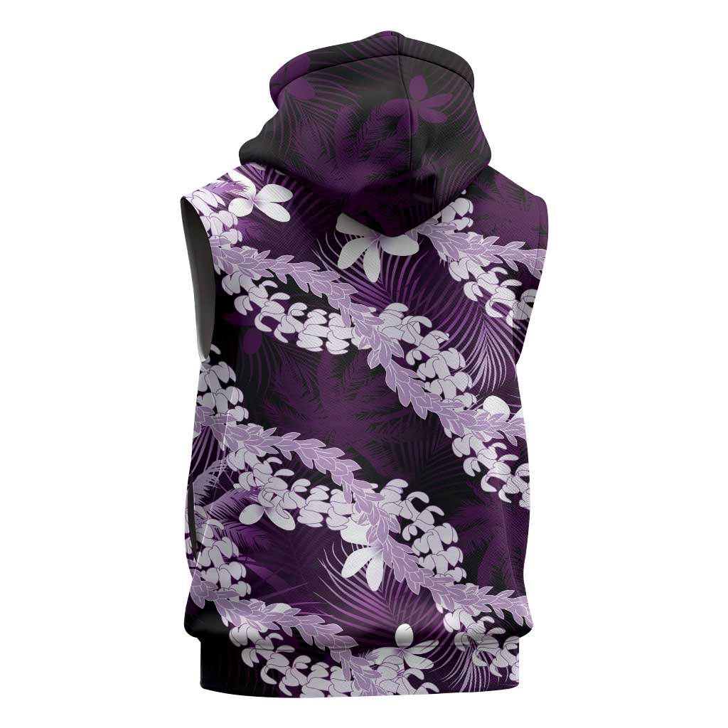 Puakenikeni Maile Lei Sleeveless Hoodie Frangipani Purple Tropical Leaves LT01 - Polynesian Pride