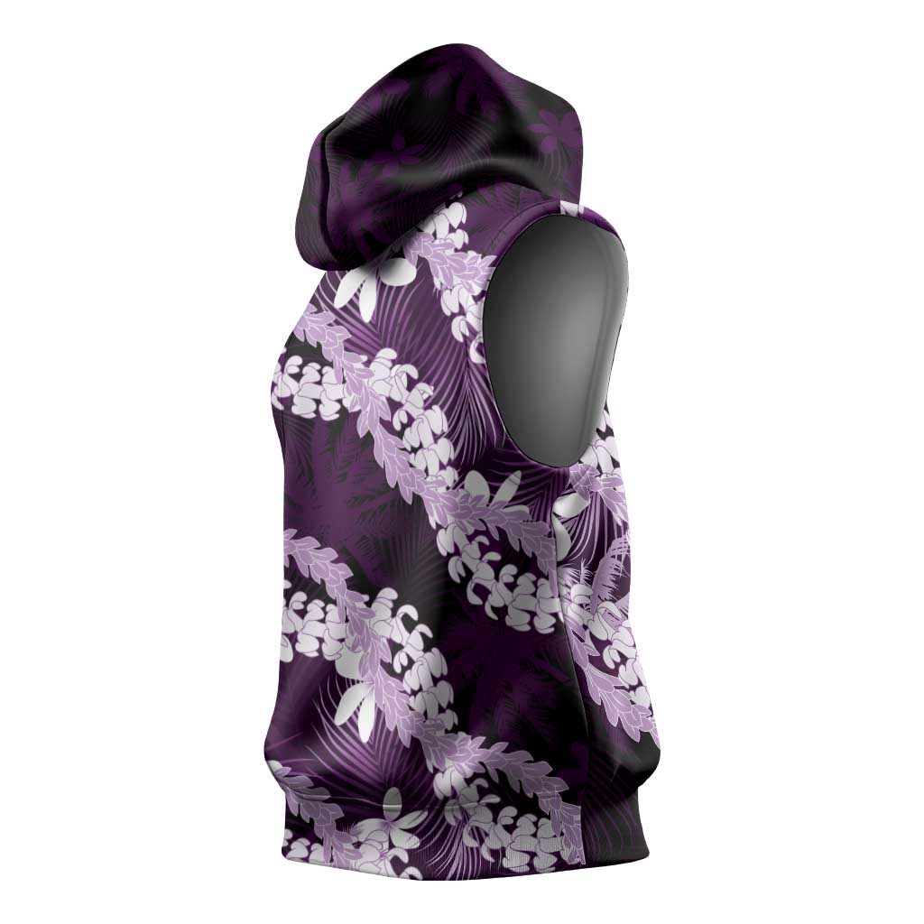 Puakenikeni Maile Lei Sleeveless Hoodie Frangipani Purple Tropical Leaves LT01 - Polynesian Pride