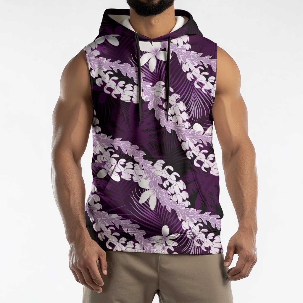 Puakenikeni Maile Lei Sleeveless Hoodie Frangipani Purple Tropical Leaves LT01 - Polynesian Pride
