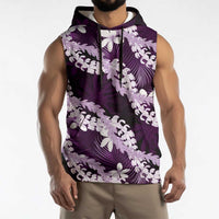 Puakenikeni Maile Lei Sleeveless Hoodie Frangipani Purple Tropical Leaves LT01 - Polynesian Pride
