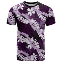 Puakenikeni Maile Lei T Shirt Frangipani Purple Tropical Leaves LT01 Purple - Polynesian Pride
