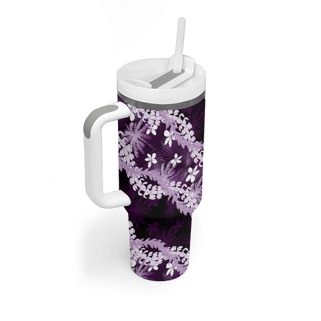 Puakenikeni Maile Lei Tumbler With Handle Frangipani Purple Tropical Leaves LT01 - Polynesian Pride