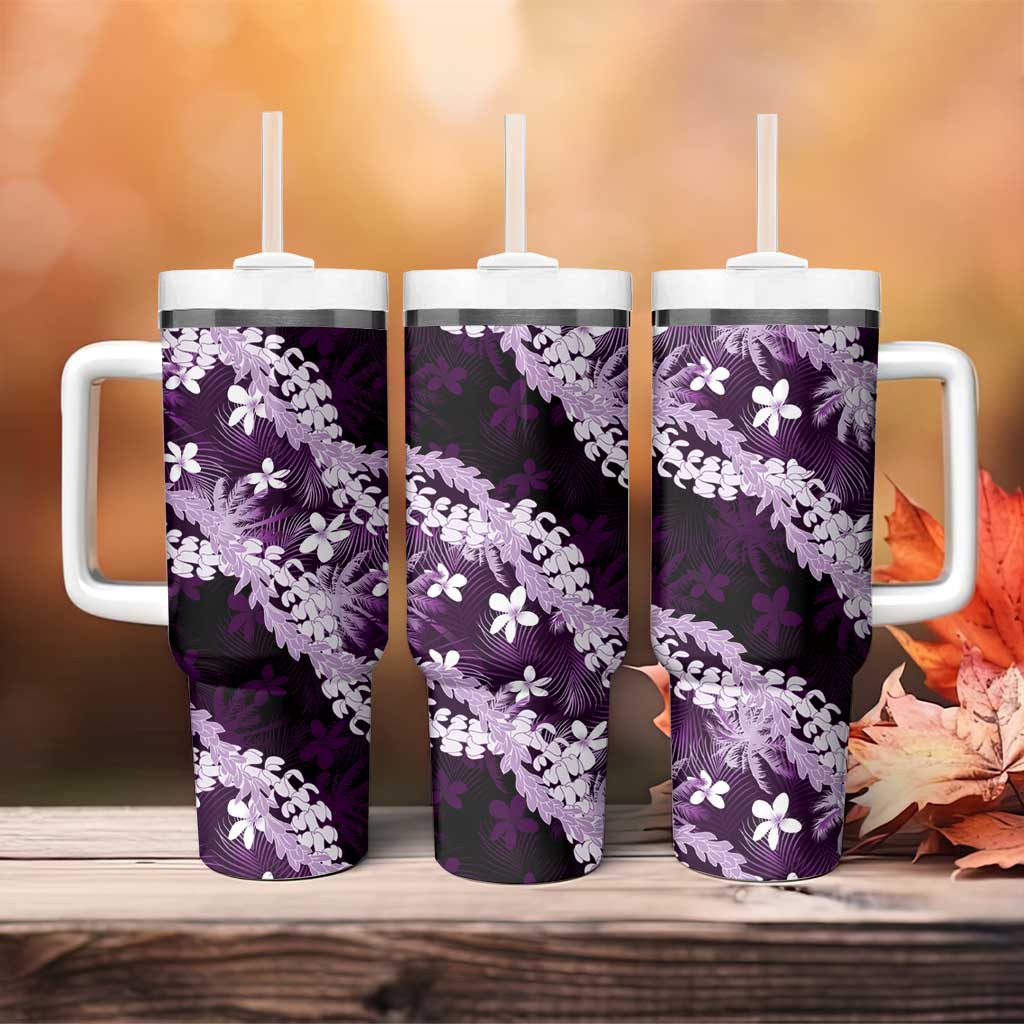 Puakenikeni Maile Lei Tumbler With Handle Frangipani Purple Tropical Leaves LT01 - Polynesian Pride