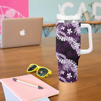 Puakenikeni Maile Lei Tumbler With Handle Frangipani Purple Tropical Leaves LT01 - Polynesian Pride