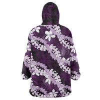 Puakenikeni Maile Lei Wearable Blanket Hoodie Frangipani Purple Tropical Leaves LT01 - Polynesian Pride