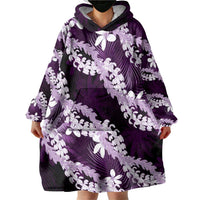 Puakenikeni Maile Lei Wearable Blanket Hoodie Frangipani Purple Tropical Leaves LT01 - Polynesian Pride