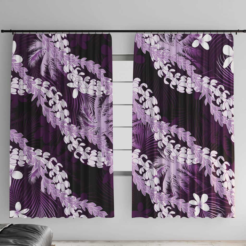 Puakenikeni Maile Lei Window Curtain Frangipani Purple Tropical Leaves
