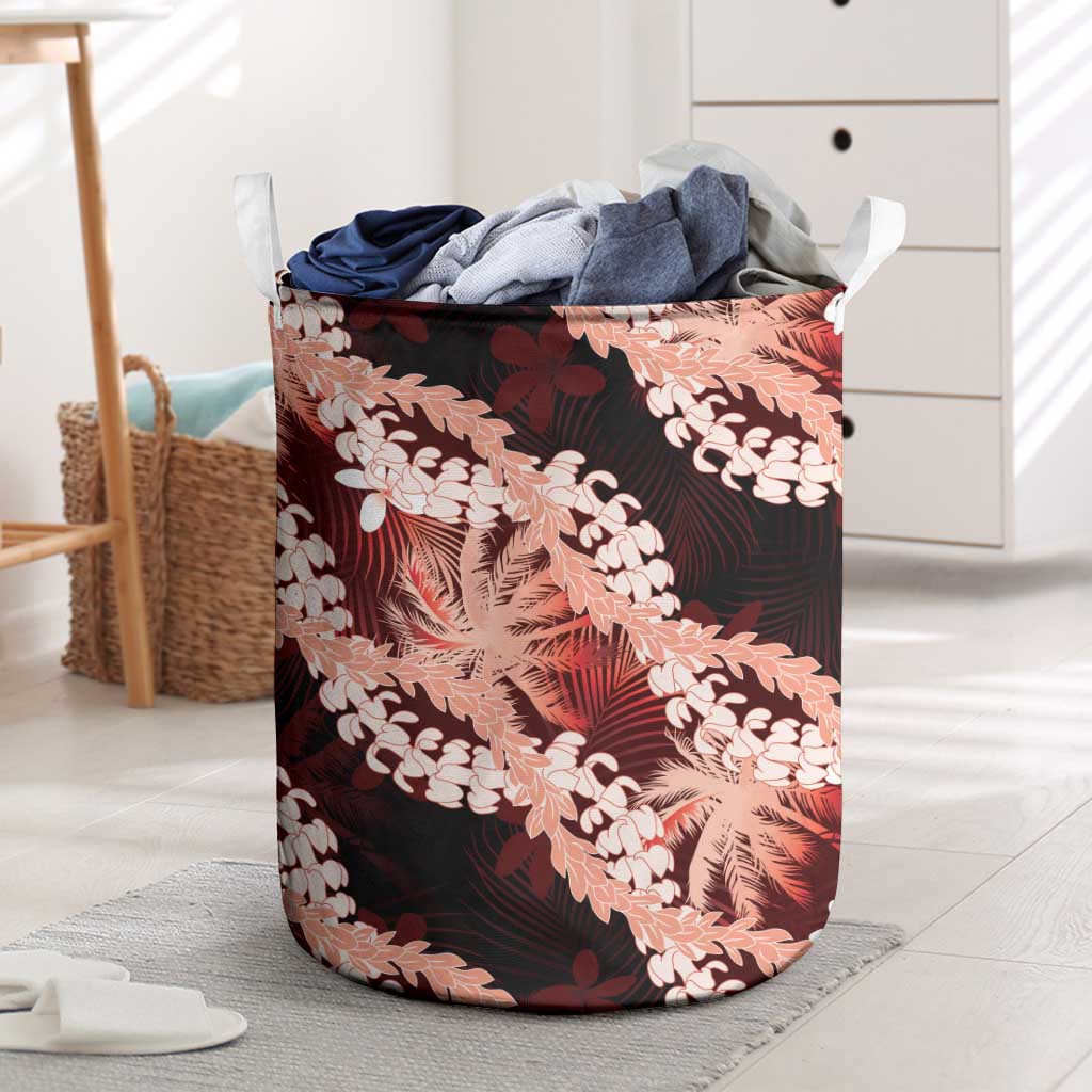 Puakenikeni Maile Lei Laundry Basket Frangipani Red Tropical Leaves