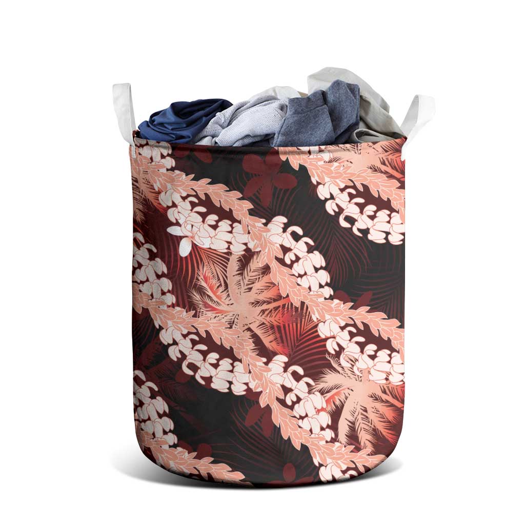 Puakenikeni Maile Lei Laundry Basket Frangipani Red Tropical Leaves
