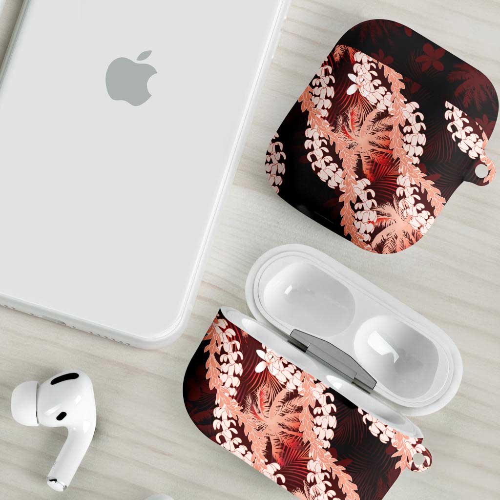 Puakenikeni Maile Lei AirPods Case Frangipani Red Tropical Leaves