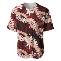Puakenikeni Maile Lei Baseball Jersey Frangipani Red Tropical Leaves