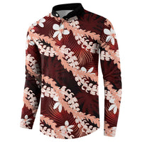 Puakenikeni Maile Lei Button Sweatshirt Frangipani Red Tropical Leaves
