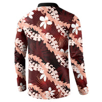 Puakenikeni Maile Lei Button Sweatshirt Frangipani Red Tropical Leaves