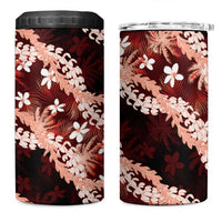 Puakenikeni Maile Lei 4 in 1 Can Cooler Tumbler Frangipani Red Tropical Leaves LT01 One Size: 16 oz Red - Polynesian Pride