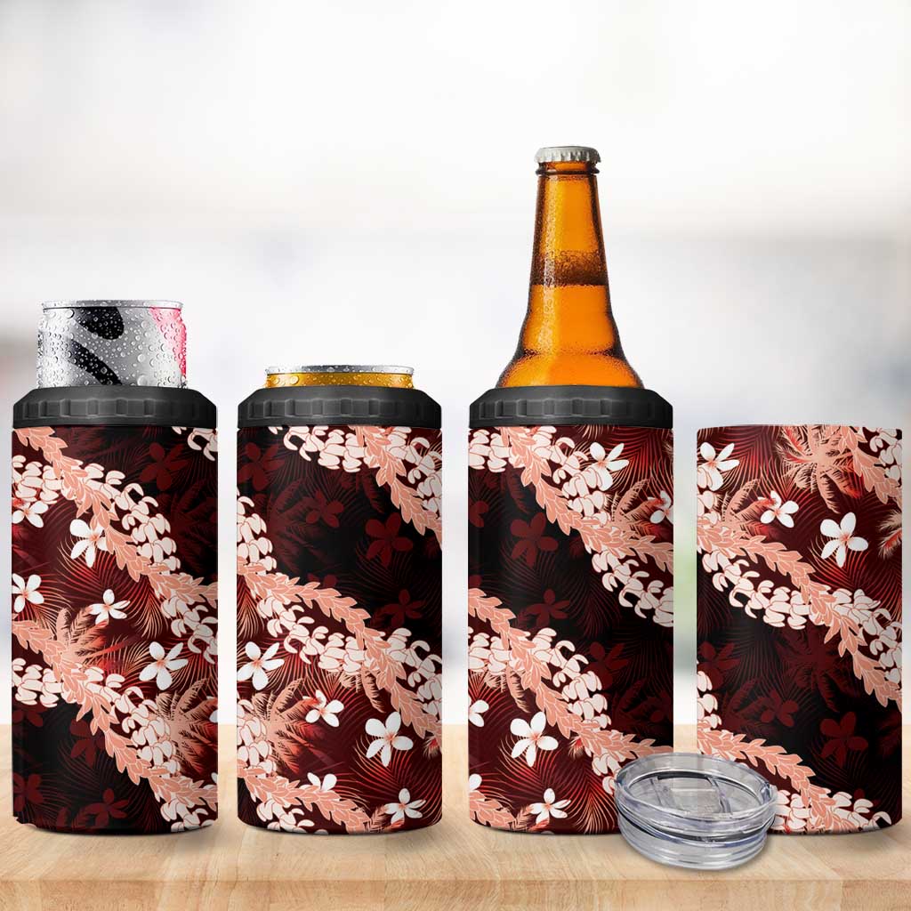 Puakenikeni Maile Lei 4 in 1 Can Cooler Tumbler Frangipani Red Tropical Leaves LT01 - Polynesian Pride