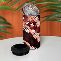 Puakenikeni Maile Lei 4 in 1 Can Cooler Tumbler Frangipani Red Tropical Leaves LT01 - Polynesian Pride