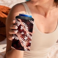 Puakenikeni Maile Lei 4 in 1 Can Cooler Tumbler Frangipani Red Tropical Leaves LT01 - Polynesian Pride