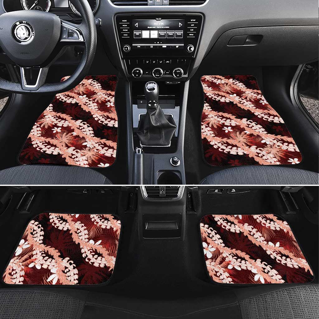Puakenikeni Maile Lei Car Mats Frangipani Red Tropical Leaves LT01 Set 4pcs Red - Polynesian Pride