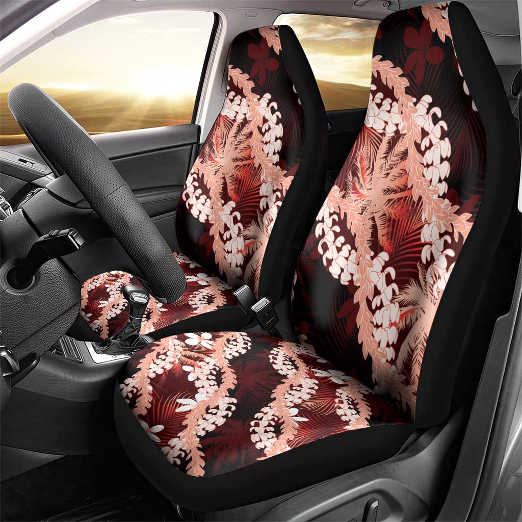 Puakenikeni Maile Lei Car Seat Cover Frangipani Red Tropical Leaves