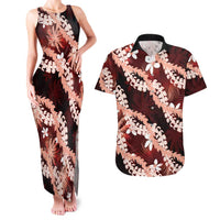 Puakenikeni Maile Lei Couples Matching Tank Maxi Dress and Hawaiian Shirt Frangipani Red Tropical Leaves LT01 Red - Polynesian Pride