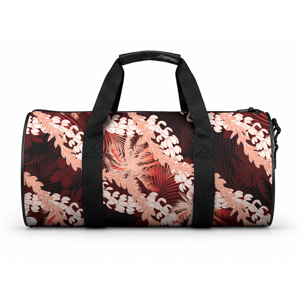 Puakenikeni Maile Lei Duffle Bag Frangipani Red Tropical Leaves LT01 One size Red - Polynesian Pride