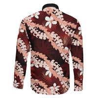 Puakenikeni Maile Lei Family Matching Long Sleeve Bodycon Dress and Hawaiian Shirt Frangipani Red Tropical Leaves LT01 - Polynesian Pride