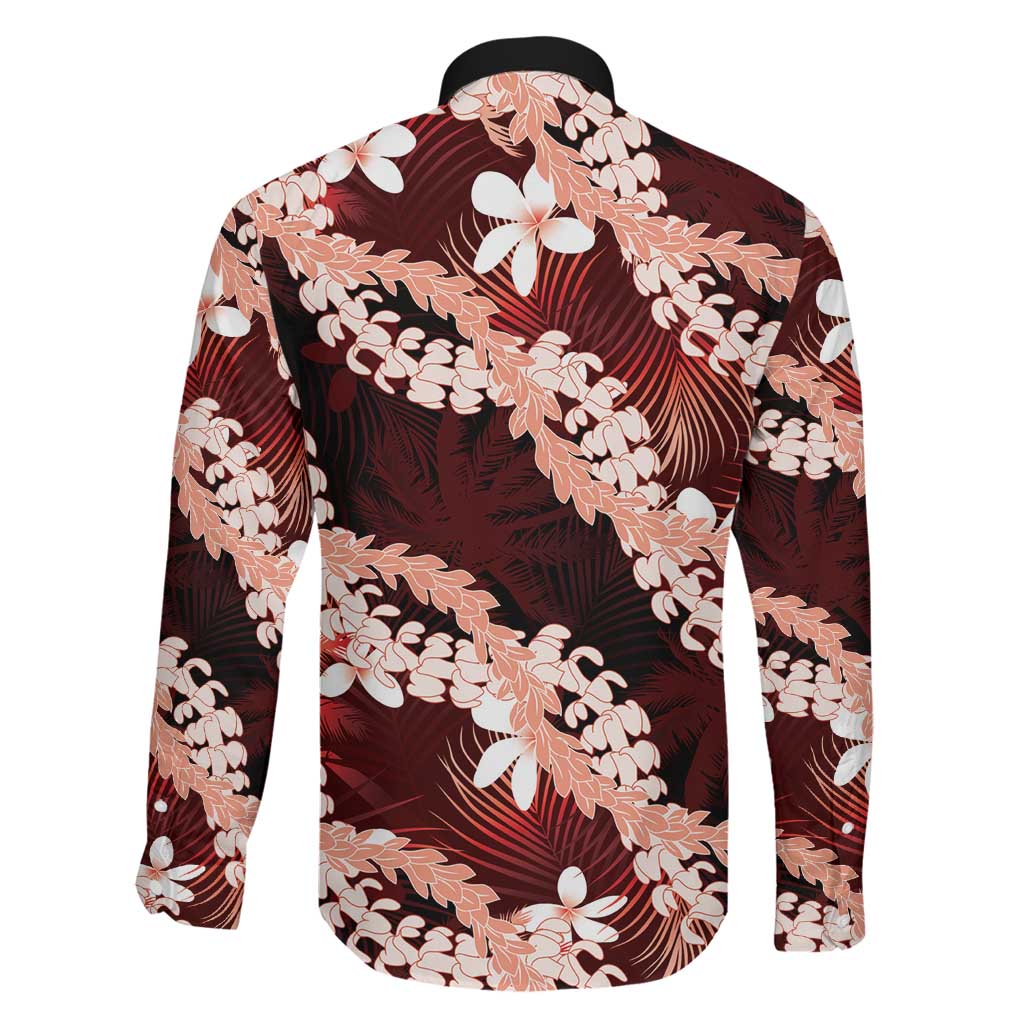 Puakenikeni Maile Lei Family Matching Mermaid Dress and Hawaiian Shirt Frangipani Red Tropical Leaves LT01 - Polynesian Pride