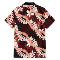 Puakenikeni Maile Lei Family Matching Off The Shoulder Long Sleeve Dress and Hawaiian Shirt Frangipani Red Tropical Leaves LT01 - Polynesian Pride
