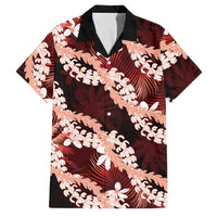 Puakenikeni Maile Lei Family Matching Off Shoulder Short Dress and Hawaiian Shirt Frangipani Red Tropical Leaves LT01 Dad's Shirt - Short Sleeve Red - Polynesian Pride