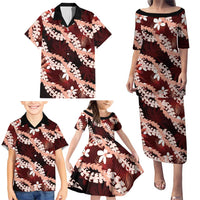Puakenikeni Maile Lei Family Matching Puletasi and Hawaiian Shirt Frangipani Red Tropical Leaves LT01 - Polynesian Pride