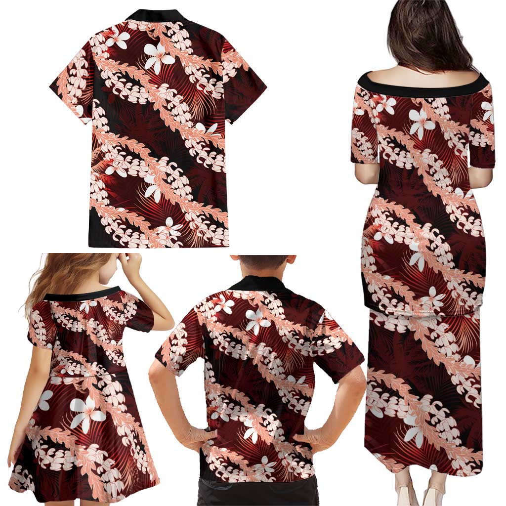 Puakenikeni Maile Lei Family Matching Puletasi and Hawaiian Shirt Frangipani Red Tropical Leaves LT01 - Polynesian Pride