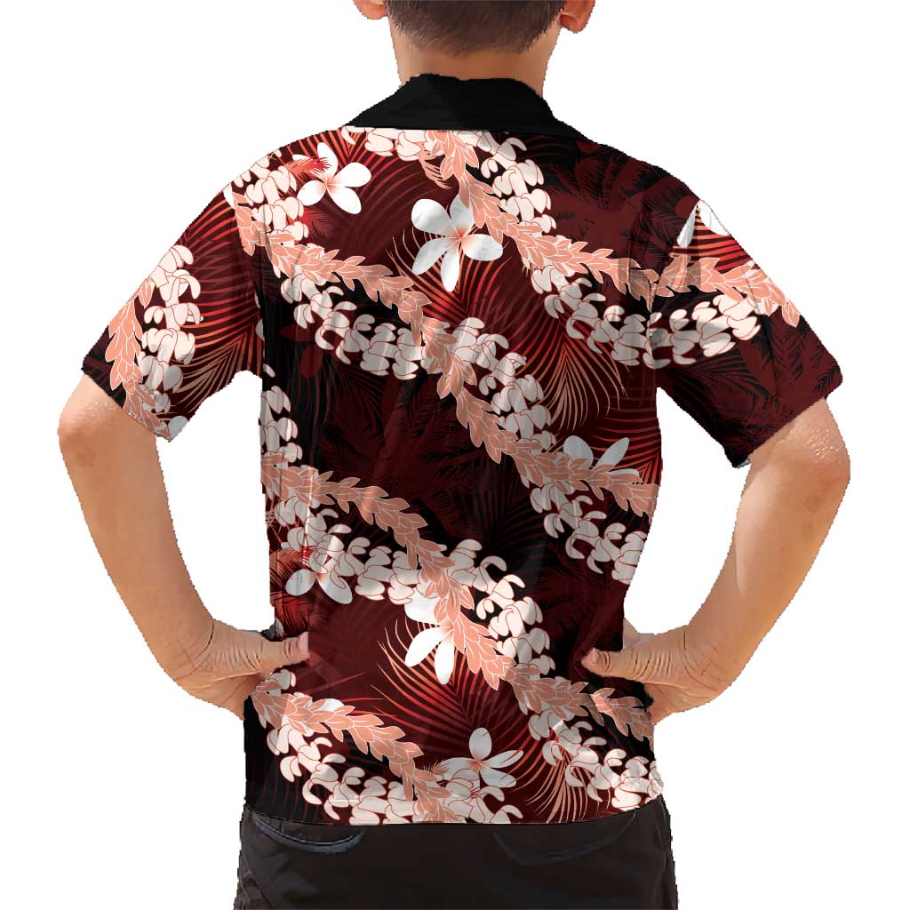 Puakenikeni Maile Lei Family Matching Short Sleeve Bodycon Dress and Hawaiian Shirt Frangipani Red Tropical Leaves LT01 - Polynesian Pride