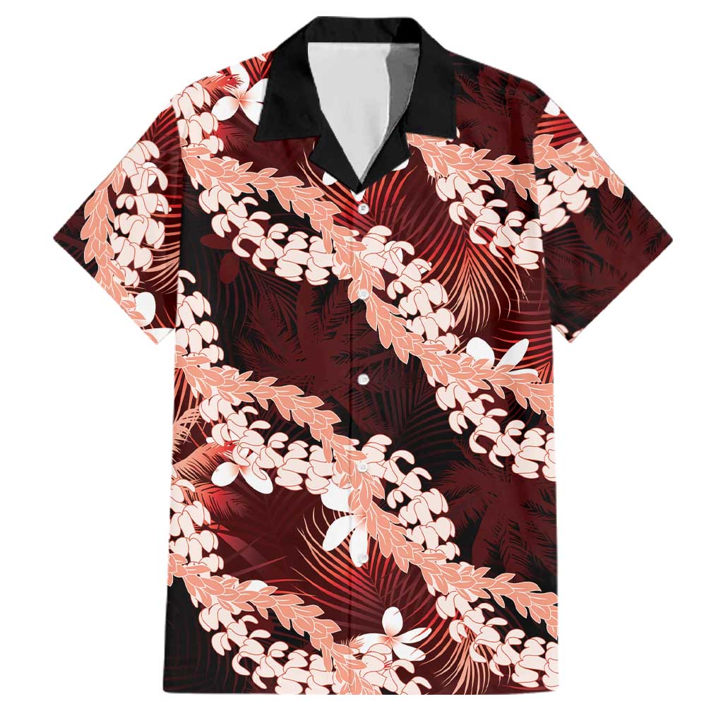 Puakenikeni Maile Lei Family Matching Short Sleeve Bodycon Dress and Hawaiian Shirt Frangipani Red Tropical Leaves LT01 Dad's Shirt - Short Sleeve Red - Polynesian Pride