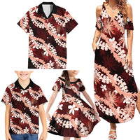 Puakenikeni Maile Lei Family Matching Summer Maxi Dress and Hawaiian Shirt Frangipani Red Tropical Leaves LT01 - Polynesian Pride