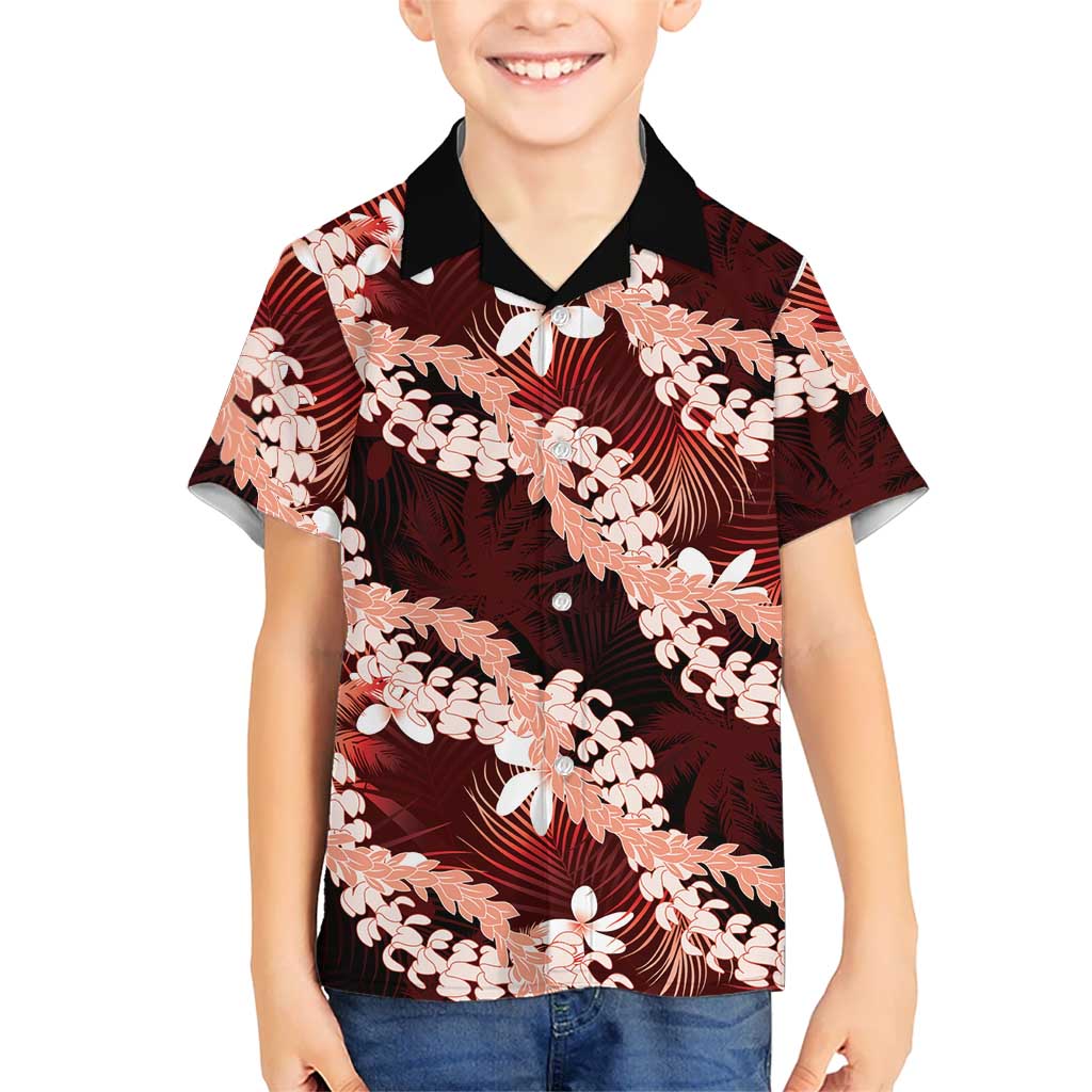 Puakenikeni Maile Lei Family Matching Tank Maxi Dress and Hawaiian Shirt Frangipani Red Tropical Leaves LT01 Son's Shirt Red - Polynesian Pride