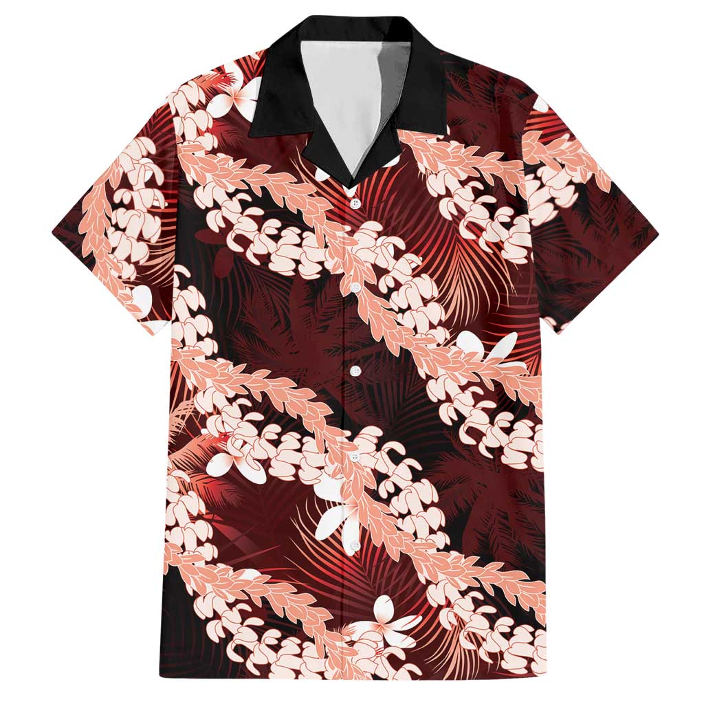 Puakenikeni Maile Lei Hawaiian Shirt Frangipani Red Tropical Leaves